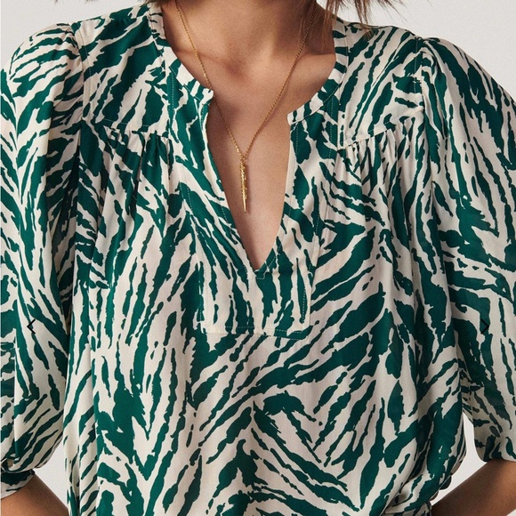 ba&sh Tops - BA&SH Vidris Green White Lady Top Blouse Zebra Print Small